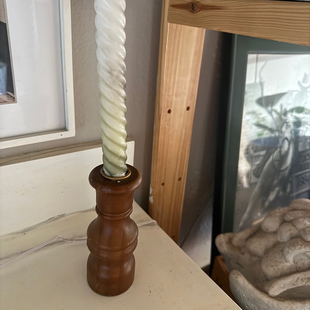 Vintage teak wood Brown Wooden Candle Holder for taper candle year round decor